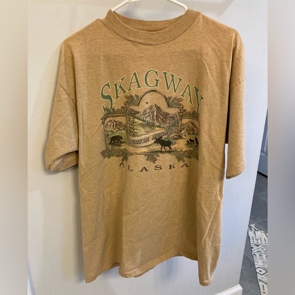 Vintage Alaska Skagway Short Sleeve Graphic T-Shirt XL Tan Single Stitch